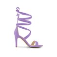 thumbnail image 3 of BLISSFUL STEP Sandales à Talon Aiguille à Bout Ouvert à Lacets Unies pour Femmes Violet 9, 3 of 7