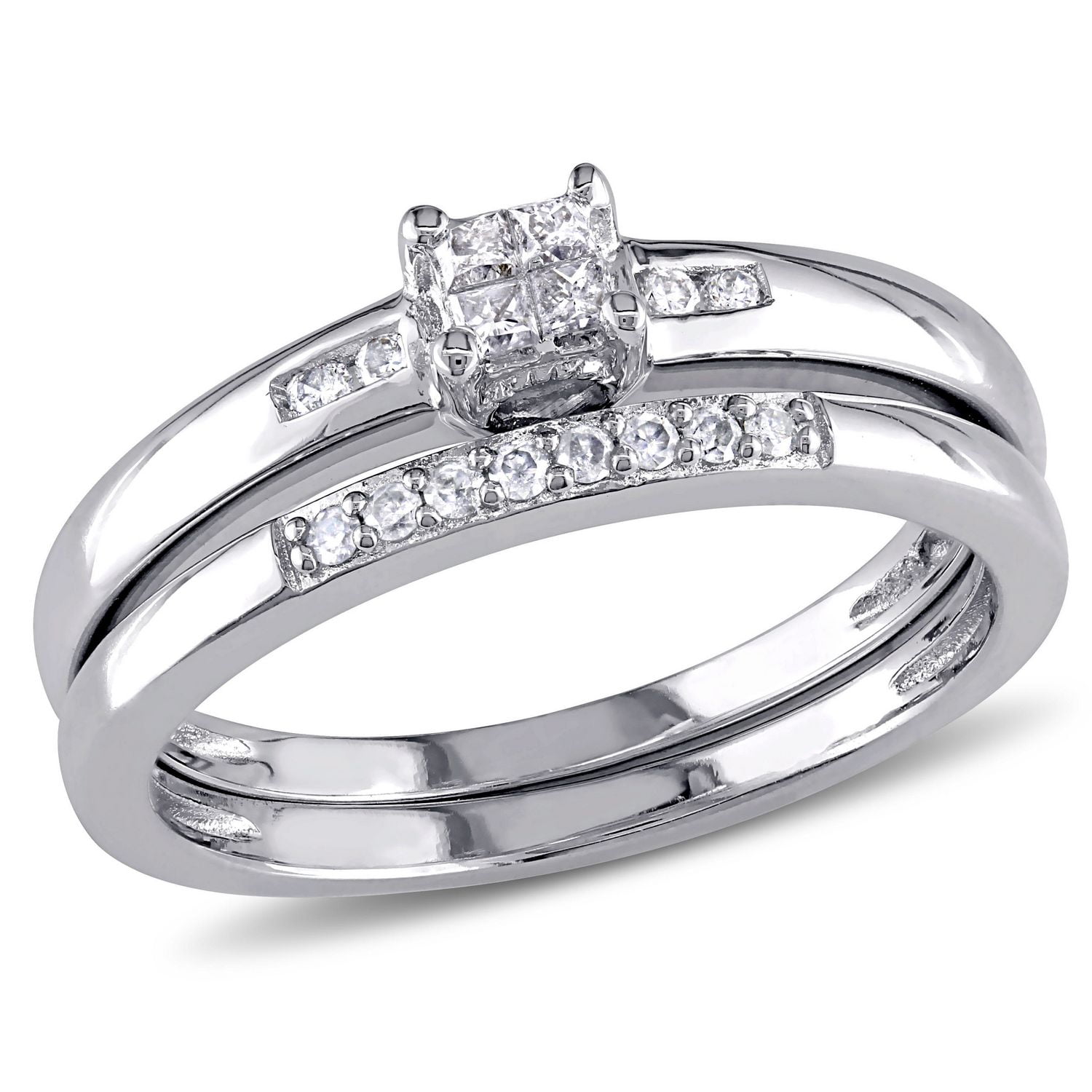 Ensemble de mariage Miabella avec diamants de coupe princesse 1/6 CT poids total en argent sterling