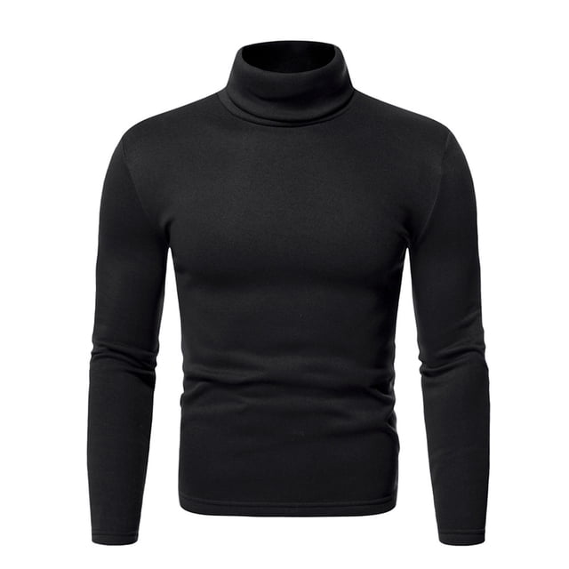 RKSTN T-Shirts à Manches Longues pour Hommes, une blouse à Col Roulé Ajustée de Couleur Unie Noire. Fabriquée en Tissu polyester Léger, Cette Chemise de Base Extensible Est Douce et Respirante, Parfaite pour les Tenues Décontractées d'Automne et d'Hiver.