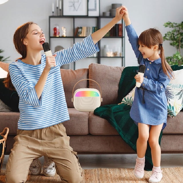 Langgg Système Audio Bluetooth Compact pour Ensemble KTV Portable pour Enfants d'Extérieur avec Dos Blanc