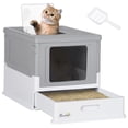 thumbnail image 1 of PawHut Enclosed Cat Litter Box with Scoop, Tray, Top Entry, Foldable, Grey, 1 of 10