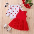 thumbnail image 4 of Fortune 2Pcs Kid Girl Valentine Outfits,Toddler Heart Print Pullover Tops Short Mesh Dress, 4 of 9