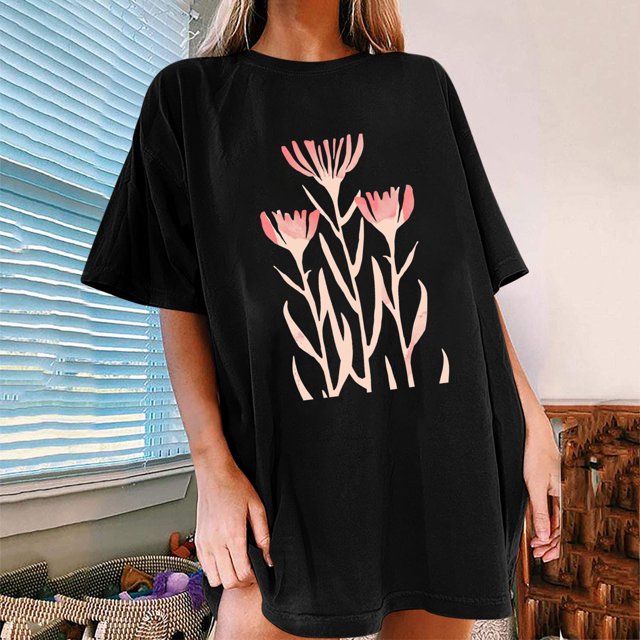 Offre à Durée Limitée Iumwxz T-Shirt Surdimensionné Tendance Coupe Ample Vêtements pour Femmes T-Shirts à Imprimé Floral T-Shirts à Manches Mi-Longues Col Ras du Cou pour Dames Livraison Gratuite Plage
