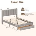 thumbnail image 3 of Gymax Queen Size Bed Frame w/Storage Drawer & Vertical Channel Headboard Light Gray, 3 of 10