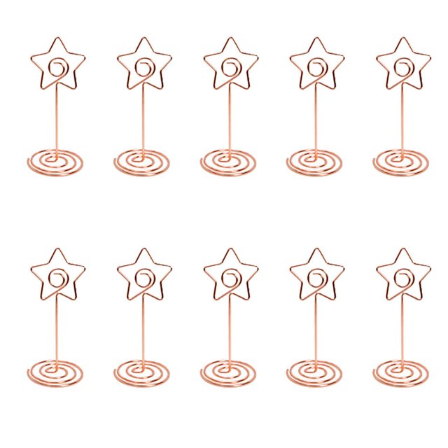 10 Pieces Table Number Stand Round Shape Metal Convenient Card Holder Centerpieces Paper Clamp Wedding Decoration Tabletop Decor Star rose gold