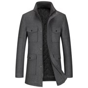 Pisexur Mens Winter Jacket Men's Solid Color Pocket Zipper Long Sleeved Double-layer Collar Wool Coat Mens Winter Coat Windbreaker Jacket Warming Jacket