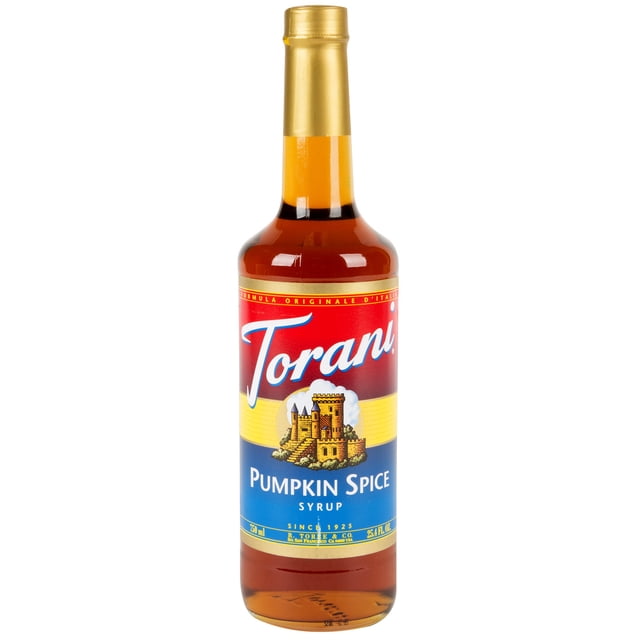 Torani Sirop Aromatisé Citrouille Épicée 750 ml Bouteille en Verre avec Col Facile à Verser Étiqueté; Sirop Citrouille Épicé Fait avec du Sucre de Canne Pur et des Arômes Naturels, Formulé pour Résister au Caillage dans le Lait et Tenir jusqu'à la Chaleur, compatible avec une Pompe de 0,25 oz; Choix Saisonnier pour les Cafés et Convient pour Arroser les desserts.