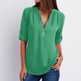 thumbnail image 1 of TIMIFIS Mode Automne pour Femmes Chemises d'Été à Manches Longues pour Femmes Tunique Décontractée à Fermeture Éclair Col en V Blouse à Manches Roulables Hauts Blouses pour Femmes, 1 of 6