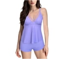 thumbnail image 2 of UPPADA Womens Plus Size Two Piece Bathing Suits V Neck Lace Up Flowy Swim Dress Tummy Control Modest Swimwear with Bottoms Suspenders Backless Swim Suits Purple,L, 2 of 8