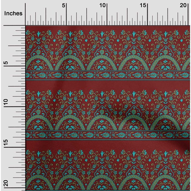 oneOone Viscose Chiffon Fabric Leaves & Floral Block Print Fabric BTY 42 Inch Wide