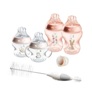 Tommee Tippee Natural Start Babys Premier ensemble de bouteilles, 2 x 5oz et 2 x 9oz Bouteilles anti-coliques, Nipples à débit lent et moyen, 0-6 mois Pacifier, auto-stérilisant, rose