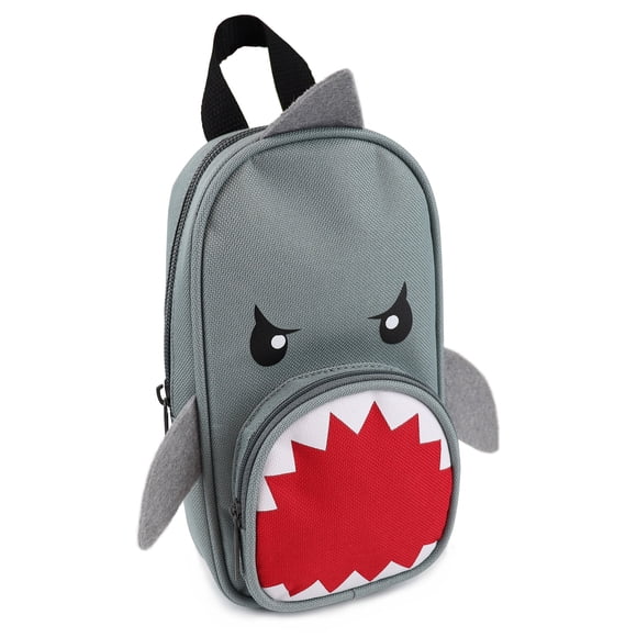 Pen+Gear Étui à crayons fantaisie en forme de mini sac à dos avec visage de requin et dragonne, polyester gris, l’école primaire et préscolaire