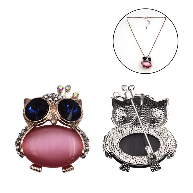 Broche Épingle Élégante Mode Double Usage Strass Forme de Hibou Pendentif Collier Épingle à Revers Broche Animal avec Chaîne