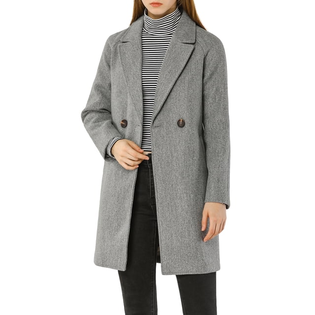 INSPIRE CHIC Women's Double Breasted Lapel Raglan Long Sleeve Mid Length Overcoat M Grey
