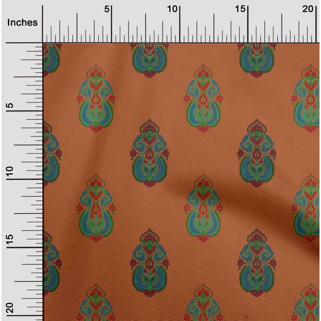 oneOone Cotton Flex Rust Brown Fabric Floral & Paisley Block Craft Projects Decor Fabric Printed By The Yard 40 Inch Wide