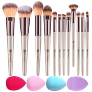 DUAIU Makeup Brushes 12PCS+4 Makeup Sponge Champagne Gold Professional Makeup Brush Sets Foundation Brush Makeup Blending Brush Powder Blush Concealers Eye Make Up Brush Set
