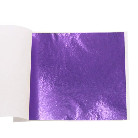 Kinno 100 Feuilles Imitation Feuille d'Or - Feuilles de Goid Violettes pour Décoration Artistique, Sculpture, Dorure, Ongles, Artisanat, Cadres Photo, Peintures, Meubles, Mur, 3.15 par 3.35 Pouces