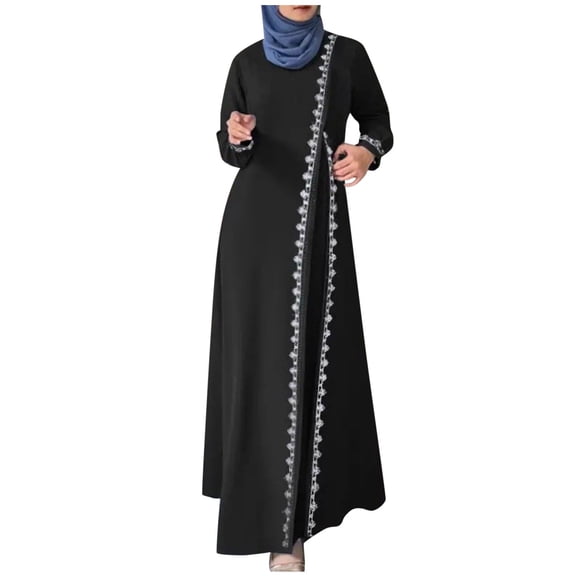 Womens Abaya Long Sleeve Muslim Dress Prayer Clothes Casual Kaftan Muslim Dress Black Xl