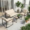 thumbnail image 2 of Outsunny Ensemble de Mobilier de Patio 4 Pcs avec Table en Verre Trempé Canapé Beige, 2 of 10