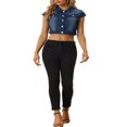 thumbnail image 2 of Allegra K Women‘s Summer Denim Jackets Button Down Short Sleeve Cropped Jean Jacket, 2 of 4