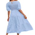 thumbnail image 3 of EIMELI Femmes Été Soufflé Manches Robe Smocked Floral en Vrac Fluide Robe Haute Taille Dentelle Floral Étagé Midi Robe Bleu Ciel XL, 3 of 4