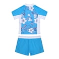 thumbnail image 2 of CHICTRY Kids Girls Rash Guard Swimsuit 2Pcs Sets Floral Print Short Sleeve Shirt with Booty Shorts Tankini Blue 14, 2 of 7