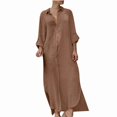 thumbnail image 1 of CHOK Robe Chemise Boutonnée pour Femme en Coton et Lin à Revers Longue Robe d'Été avec Poches Manches Courtes/longues Robes Maxi (XX-Grand Gris), 1 of 5
