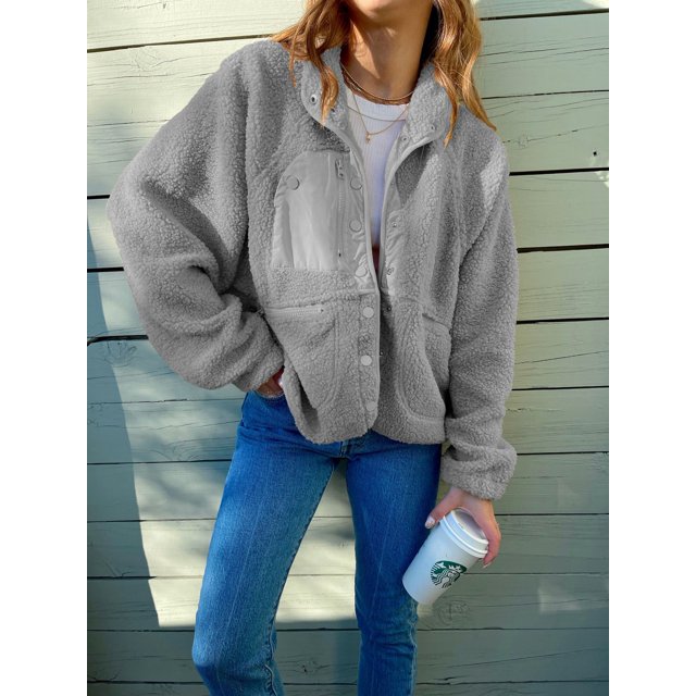 REDHOTYPE Women's Button Long Sleeve Brushed Jacket Coats with Pockets