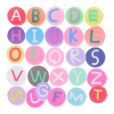 KAKOWELY Breloques de Perles en Argile 100 Pcs Perles en Argile Polymère Perles Alphabet Bijoux Breloques de Perles en Argile Perles Lettres en Argile Polymère Kit Bricolage Alphabet Perles en Argile Polymère 0,39"X0,39"X0,2 Pouces