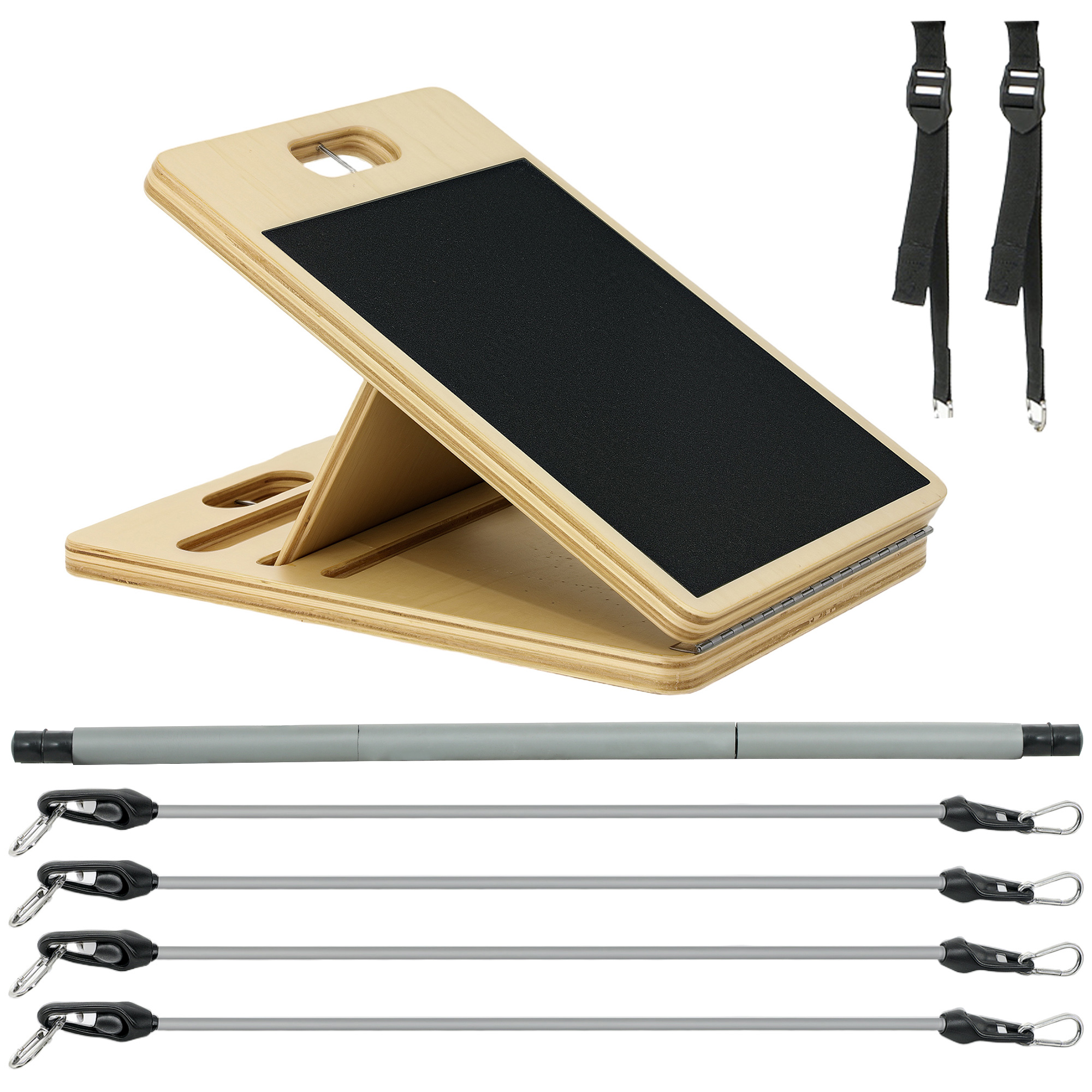 CoSoTower Kit de Barre Pilates avec Bandes de Résistance et Planche Extensible Pliable pour Mollets, Équipement Pilates pour Entraînements Intégraux, Gris
