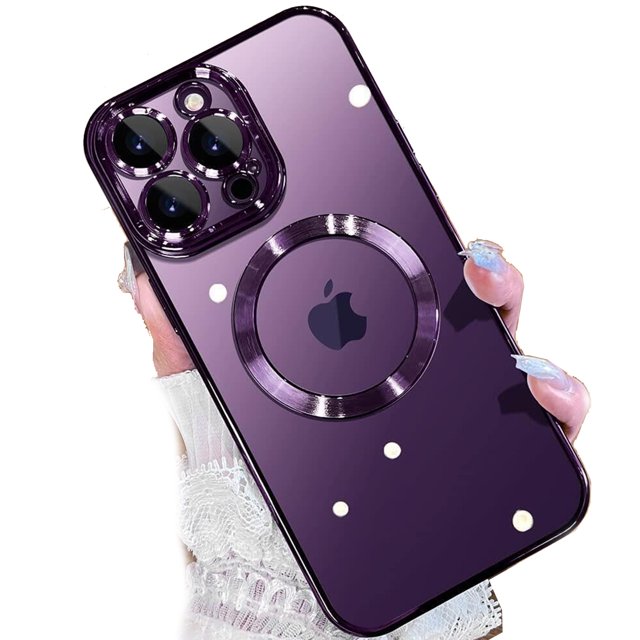 Dteck MagSafe Compatible with iPhone 15 Pro Case, Magnetic Clear Case for iPhone 15 Pro, Slim Plating Edge Soft TPU Cover Shockproof Phone Case 6.1 Inch,Purple