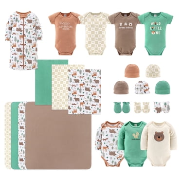 The Peanutshell Ensemble-Cadeau de Layette pour Nouveau-Né Garçon, Animaux de la Forêt, 23 Pcs Essentielles, 0-3 Mois