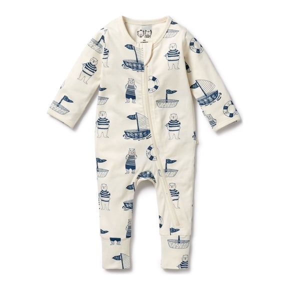 Wilson+Frenchy Combinaison en Coton Biologique avec Pieds - Ours Nautique (6-12 Mois, 8-10 kg)