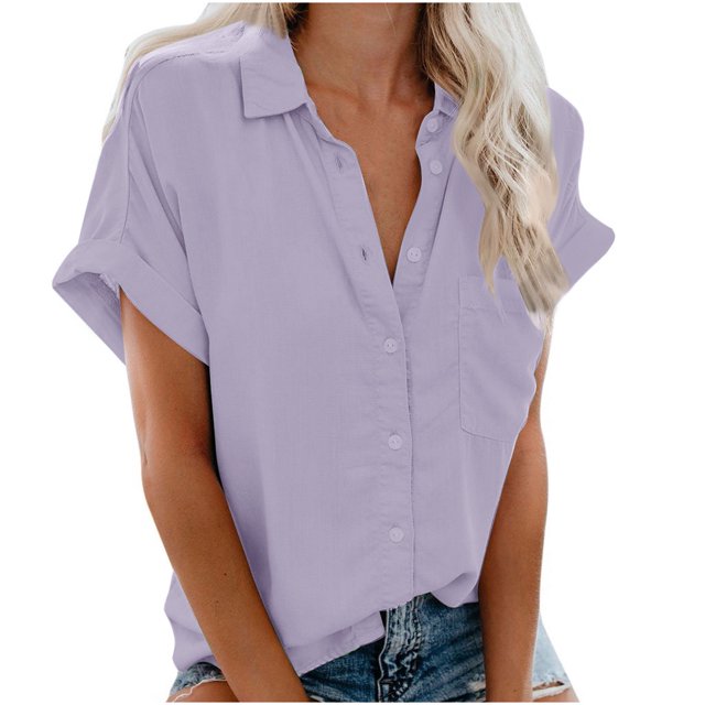 Birdeem Fashion Woman Causal Button Solid Blouse Short Sleeve T-Shirt Summer Tops