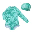 thumbnail image 1 of Kids Girls Rash Guard Bathing Suits Floral Printing Sun Protection Long Sleeve Bathing Suit for Teens 9-10 Years, 1 of 6