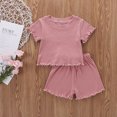 thumbnail image 4 of Xingqing 2PCS Toddler Baby Girl Solid Color Ribbed Short Sleeves O-Neck Tops + Shorts, 4 of 9