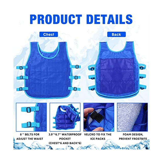 2 Pcs Gilet Rafraîchissant avec 48 Pcs Bloc Réfrigérant Gilet Glacé Ajustable pour Hommes Femmes Temps Chaud Travail Course Pêche Cyclisme