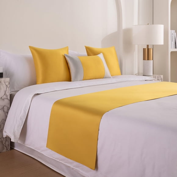 Luxury Hotel Bed Runner Blankets, Bed Scarf Modern Bedding Cover Decor Bedspread Throw for King Queen Double Size, Yellow, 50x180cm Bed Runner for 1.2m Bed