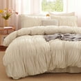 thumbnail image 2 of Nayoroom 3 Pieces Beige Ruched Duvet Cover Set Bed Set Boho Shabby Chic Bedding Set for Bedroom Soft Fluffy Ruffle Comforter Cover Set with Pillowcases,Queen Size, 2 of 5