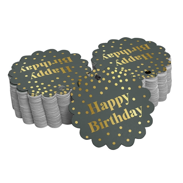 Inkdotpot Happy Birthday Bottle Tag Real Gold Foil Favor Hang Tags Pack Of 50