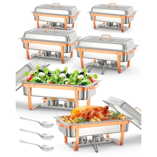 Garvee Réchaud pour Buffet, Ensemble, 8 Qt, Jetable, Acier Inoxydable 201, 6 Paquets de Réchauds et Ensembles de Réchauffe-Buffet