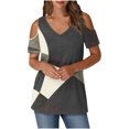 thumbnail image 2 of Soki Womens Tops Color Blocked Printed Short Sleeved V-Neck Off Shoulder Fashionable Summer Clothes, 2 of 6