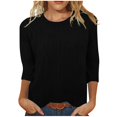 thumbnail image 1 of Timegard Hauts d'Été pour Femmes Col Rond Manches 3/4 Couleur Unie Chic Décontracté Chemises Amples Hauts Blouse, 1 of 6