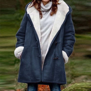 UPPADA Manteaux d'Hiver pour Femmes Vestes Doublées en Molleton Duveteux Épaisses Parka Décontractée à Revers à Boutons Corne Manteau Duveteux Grande Taille Manteaux d'Hiver Chauds Liquidation