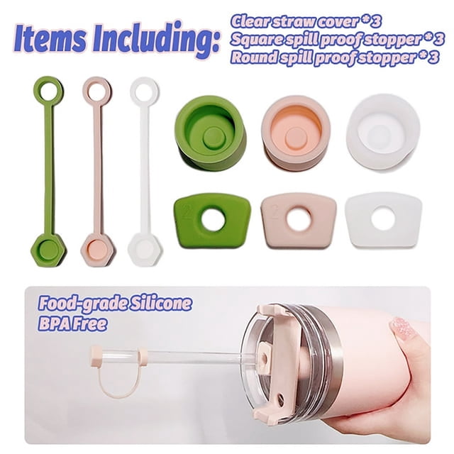 Oleegame 1PC Silicone Spill Stopper Set Of 3 Compatible With Cup 1.0&2.0 30oz/40oz Cup Accessories Leak Stopper Including 3 Cover Cap 3 Square Spill Stopper And 3 Roun Pink