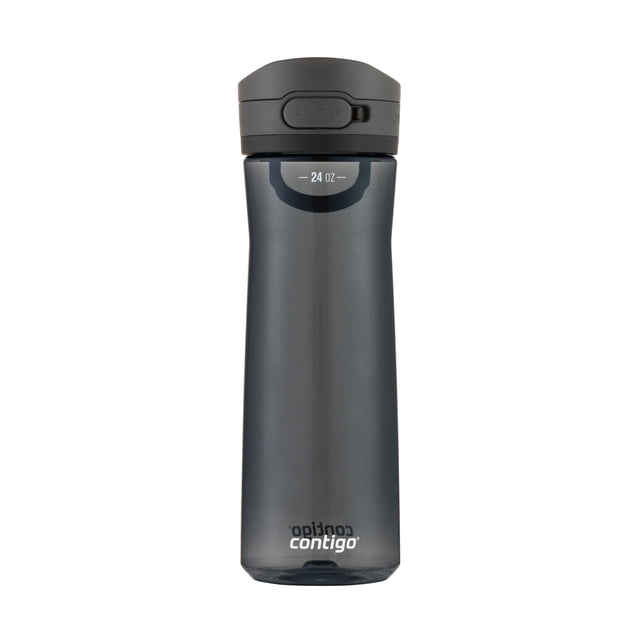Contigo Jackson 2.0 Bouteille d'Eau en Tritan avec Couvercle AUTOPOP, 24 oz (709 ml), Réglisse, Vue de devant Montrant un Corps Translucide Gris Foncé avec un Couvercle AUTOPOP Noir à Rabat avec Verrou à Bouton et Poignée de Transport Intégrée, Conçue pour Être Étanche, pour Boire d'Une Seule Main, Va au Lave-Vaisselle, Convient à la Plupart des Porte-Gobelets et Convient pour Transporter des Boissons Froides sur le Pouce.