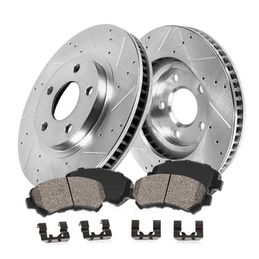 Callahan Front 336mm Drilled Slotted Brake Disc Rotors and Ceramic Brake Pads + Hardware Brake Kit For 2003-2010 2011 2012 2013 2014 Volvo XC90
