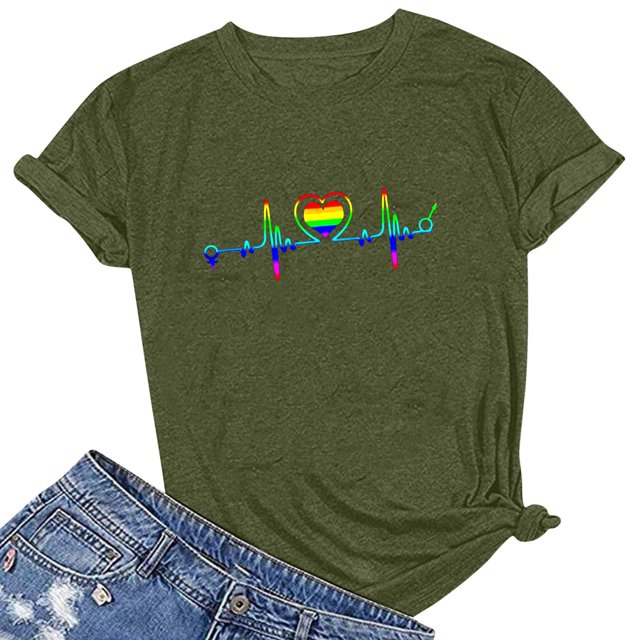RKSTN T-Shirts Fierté Femmes T-Shirts Graphiques Arcs-en-Ciel T-Shirts LGBT T-Shirts Décontractés Col Rond Manches Courtes Hauts