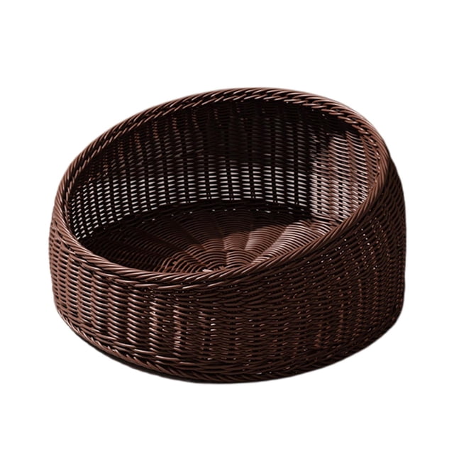 GROWTH TANK Cat Sleeping Bed Lightweight Portable Kennel Imitation Rattan Pet Bed for Summer Coffee
