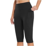 Women's Yoga Capris Women's Knee Length Leggings High Waisted Yoga Workout Exercise Capris for Casual Summer with Pockets